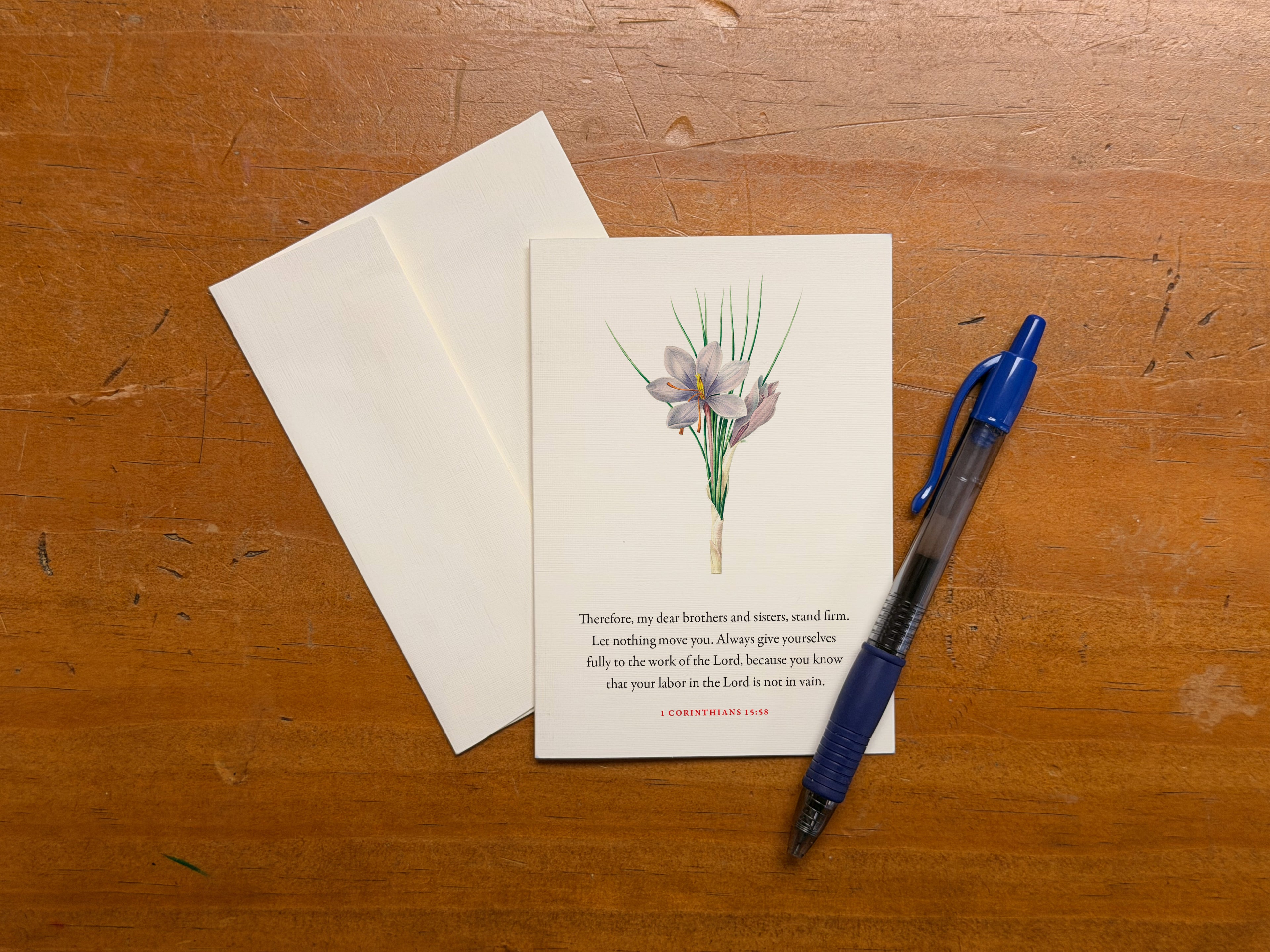 1 Corinthians 15:58, Stand Firm—Scripture Floral Greeting Card
