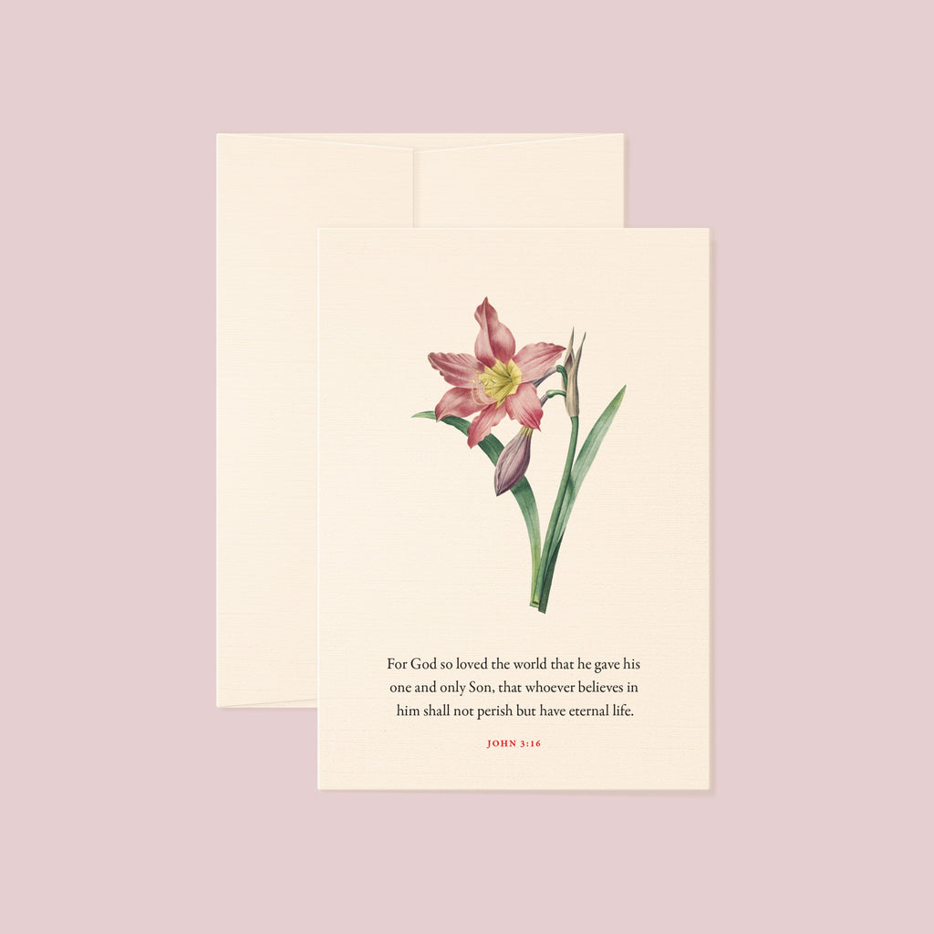 John 3:16 For God So Loved the World Bible verse floral greeting card
