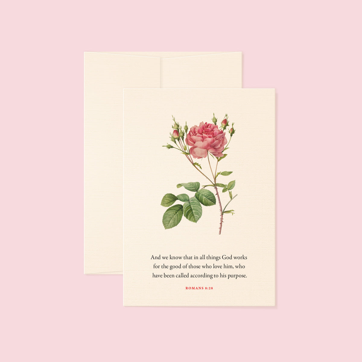 Romans 8:28 Bible verse floral greeting card