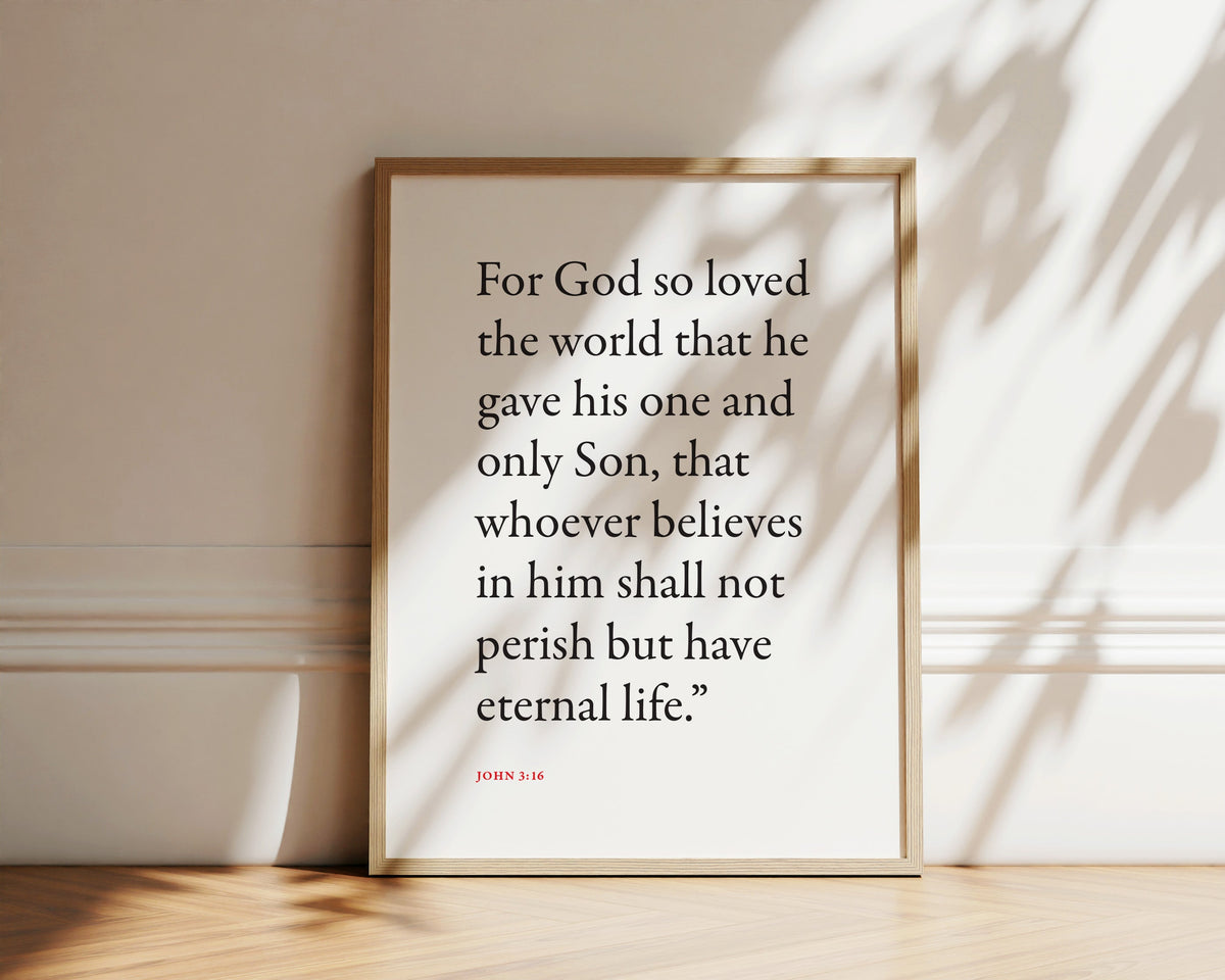John 3:16 For God So Loved the World Bible verse wall print