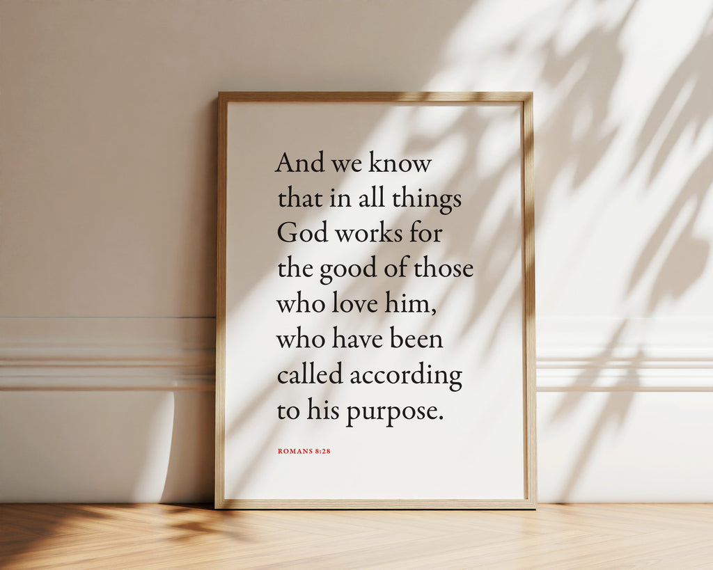 Romans 8:28 All Things Work Together Bible verse wall print