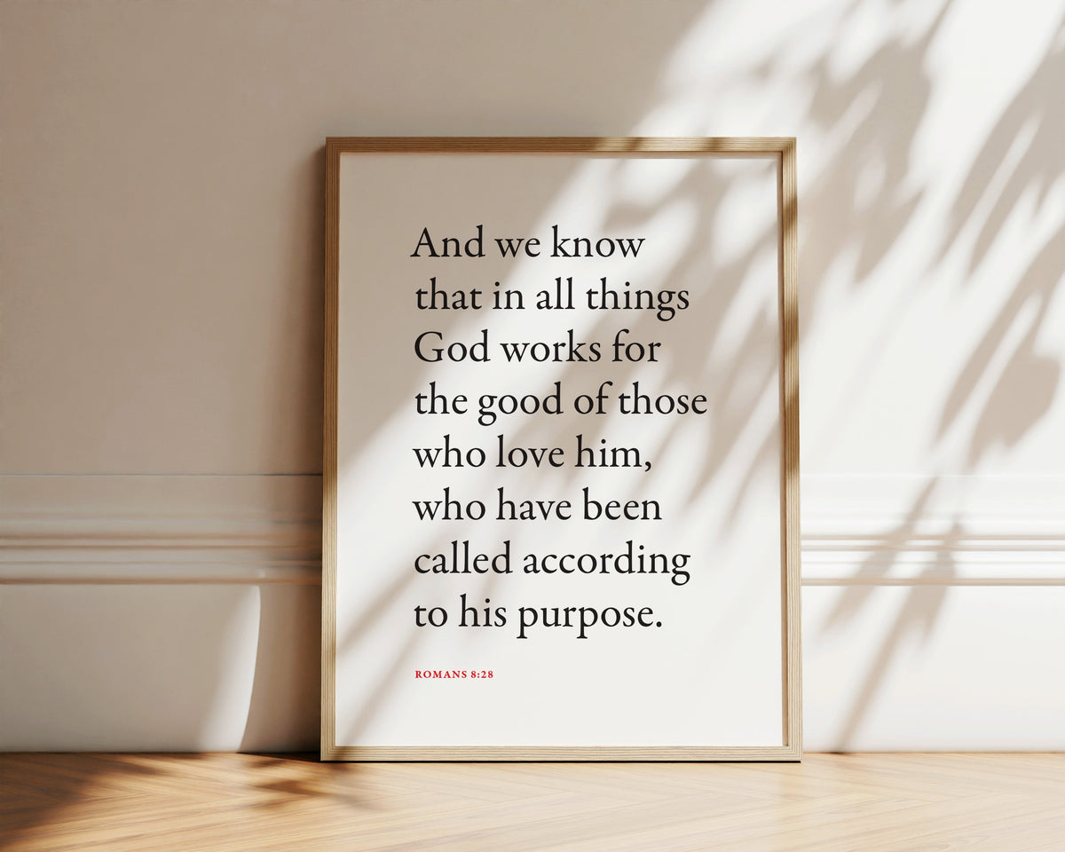 Romans 8:28 All Things Work Together Bible verse wall print