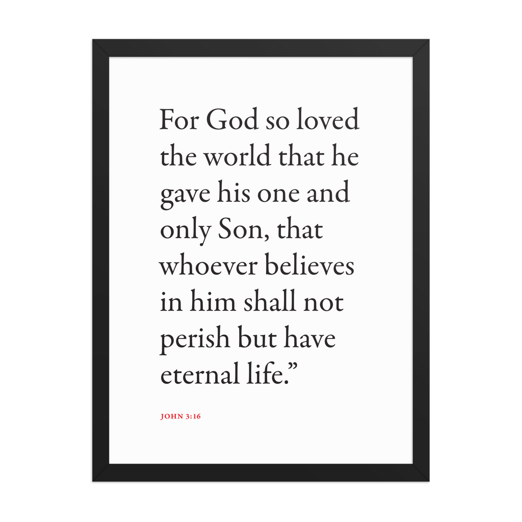 John 3:16 Bible verse wall print in black frame