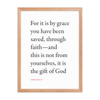 Ephesians 2:8 Bible verse wall print in red oak frame