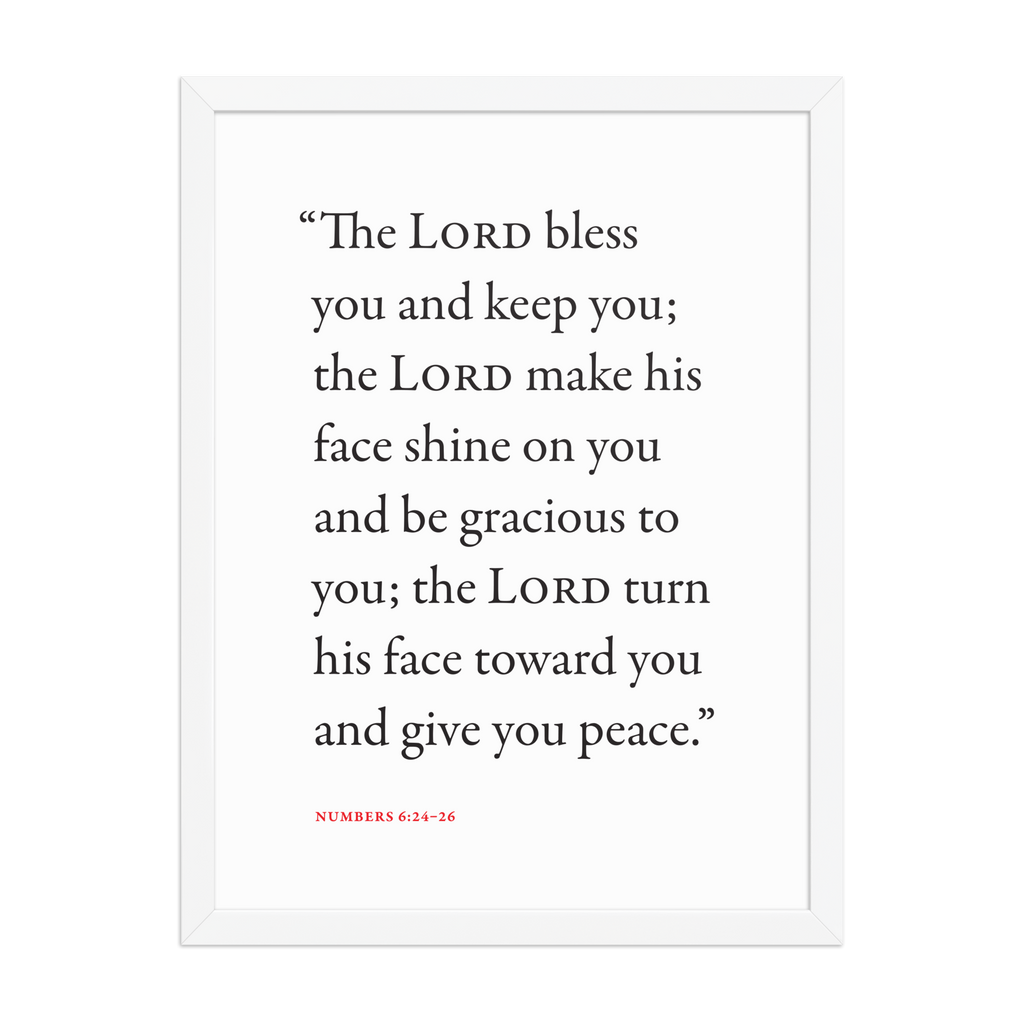 Numbers 6:24-26 Bible verse wall print in white frame