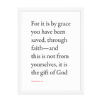 Ephesians 2:8 Bible verse wall print in white frame