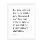 John 3:16 Bible verse wall print in white frame